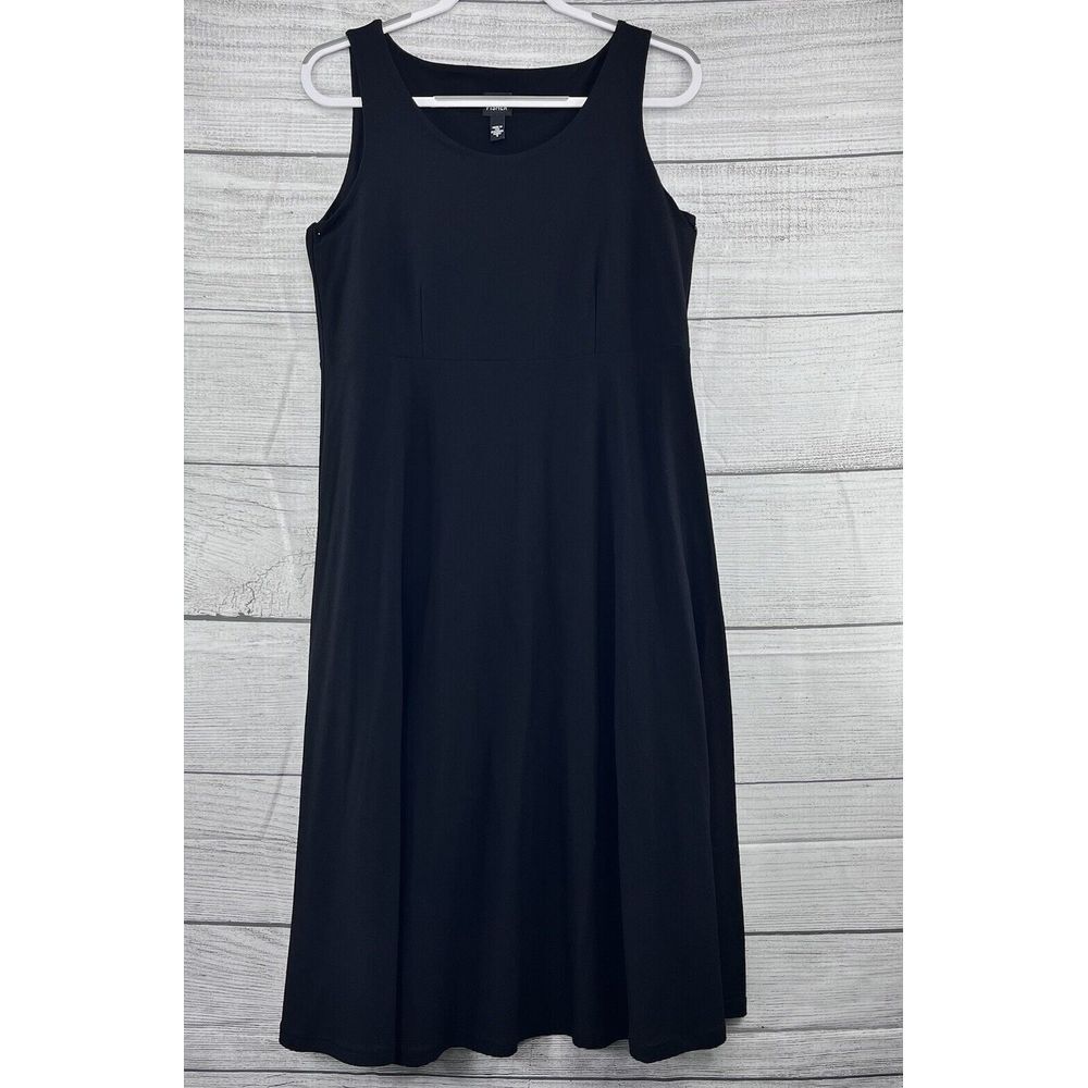 Eileen Fisher Fit & Flare Black Stretch Scoop Neck Tank Dress Size S‎ Casual